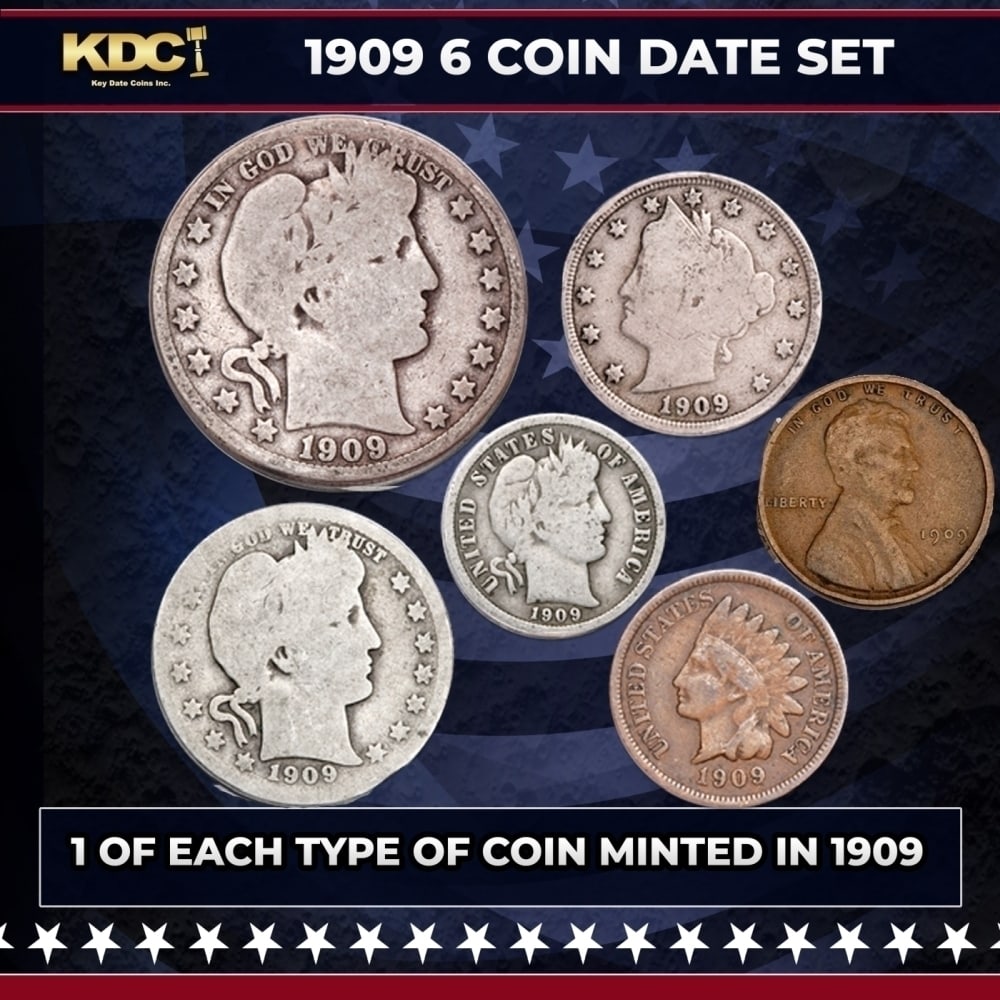 1909 6 Coin Date Set, 1 Of Each Type Of Coin Minted in 1909 (1 of 1)