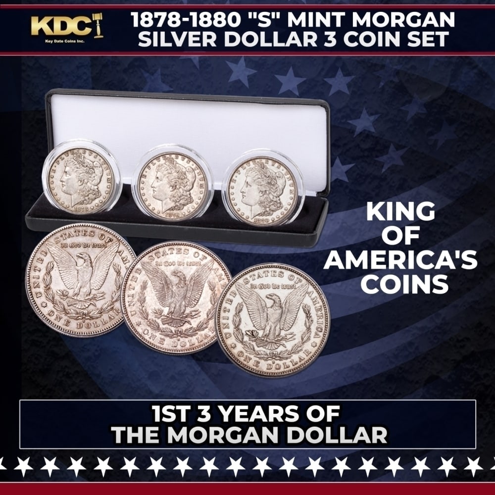 1878-1880 "S" Mint Morgan Silver Dollar 3 Coin Set With Case. 1st 3 Years Of The Morgan Dollar: 1878-1880 "S" Mint Morgan Silver Dollar 3 Coin Set With Case. 1st 3 Years Of The Morgan Dollar. Here's a handsome set of 90% silver Morgan dollars from the first 3 years of the series 1878, 1879 and 1
