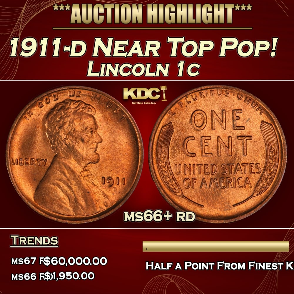 1911-d Lincoln Cent Near Top Pop! 1c ms66+ rd SEGS (1 of 3)