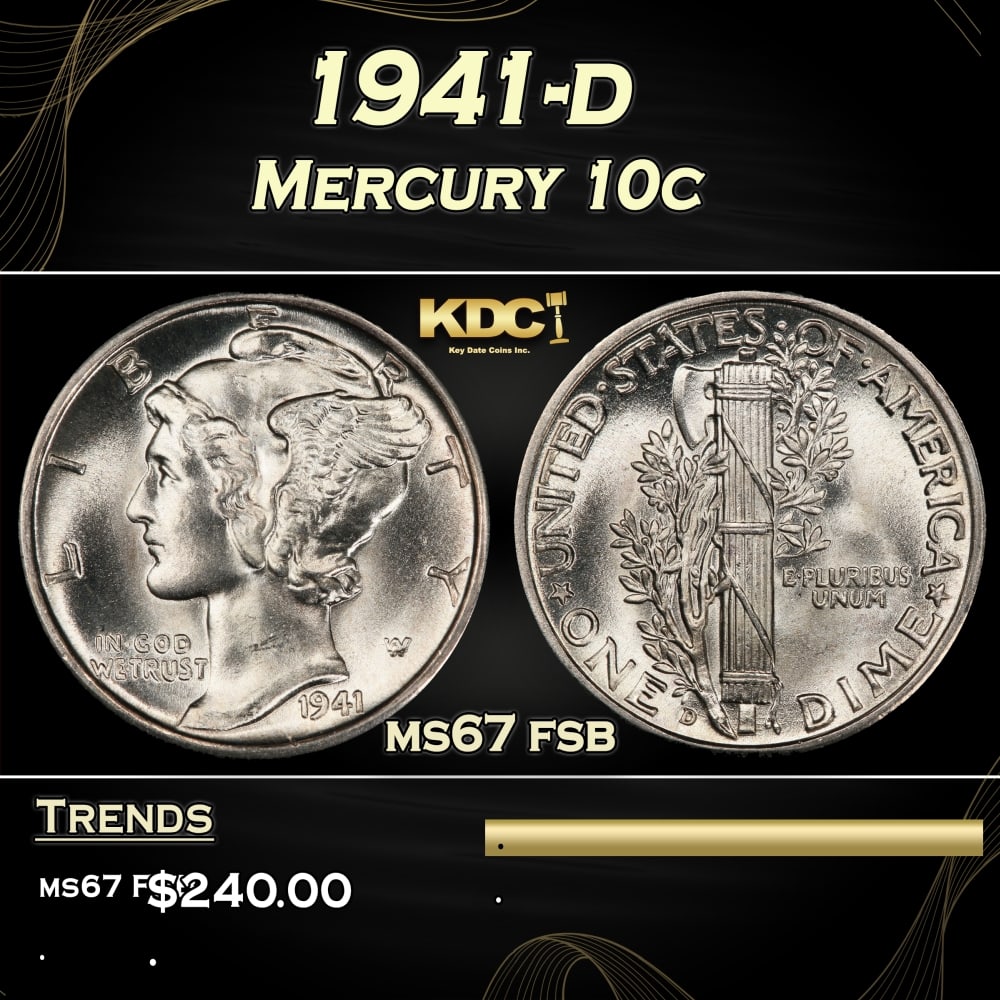 1941-d Mercury Dime 10c ms67 fsb SEGS (1 of 3)