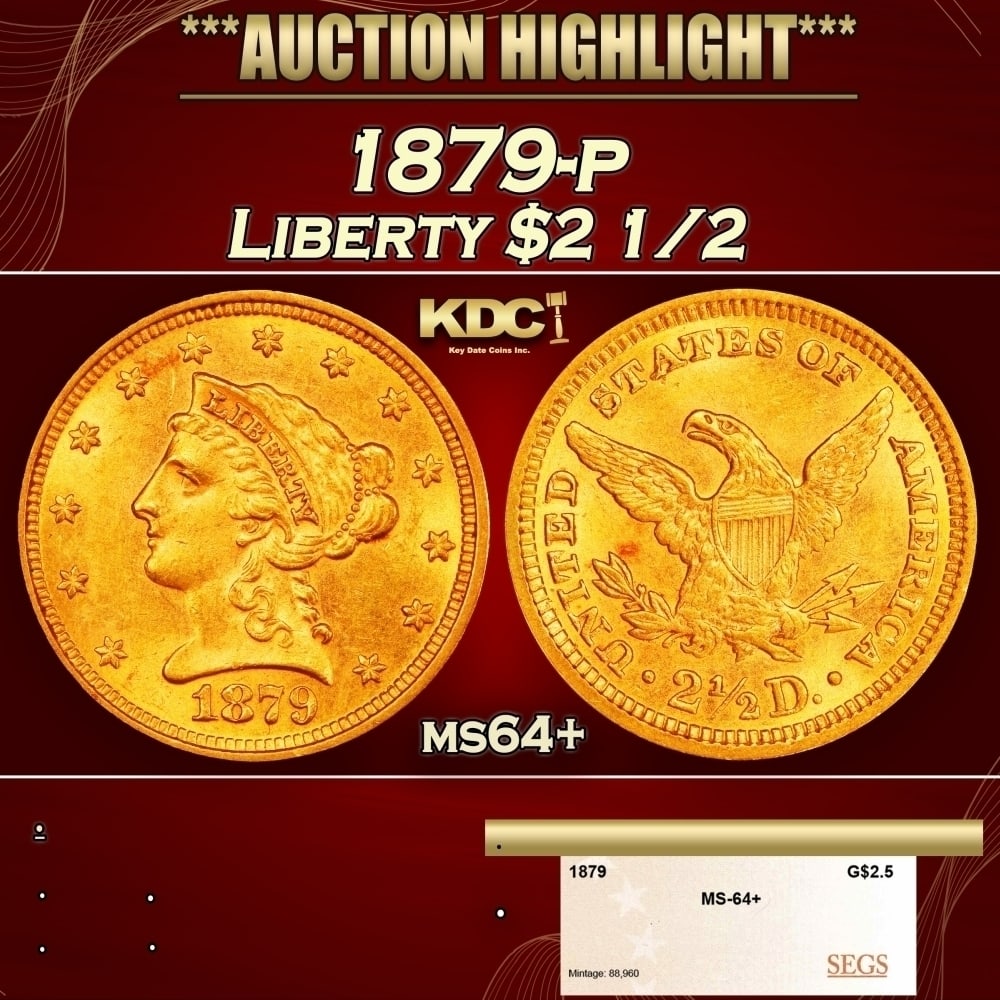 1879-p Gold Liberty Quarter Eagle $2 1/2 ms64+ SEGS: 1879-p Gold Liberty Quarter Eagle $2 1/2 ms64+ SEGS. 0