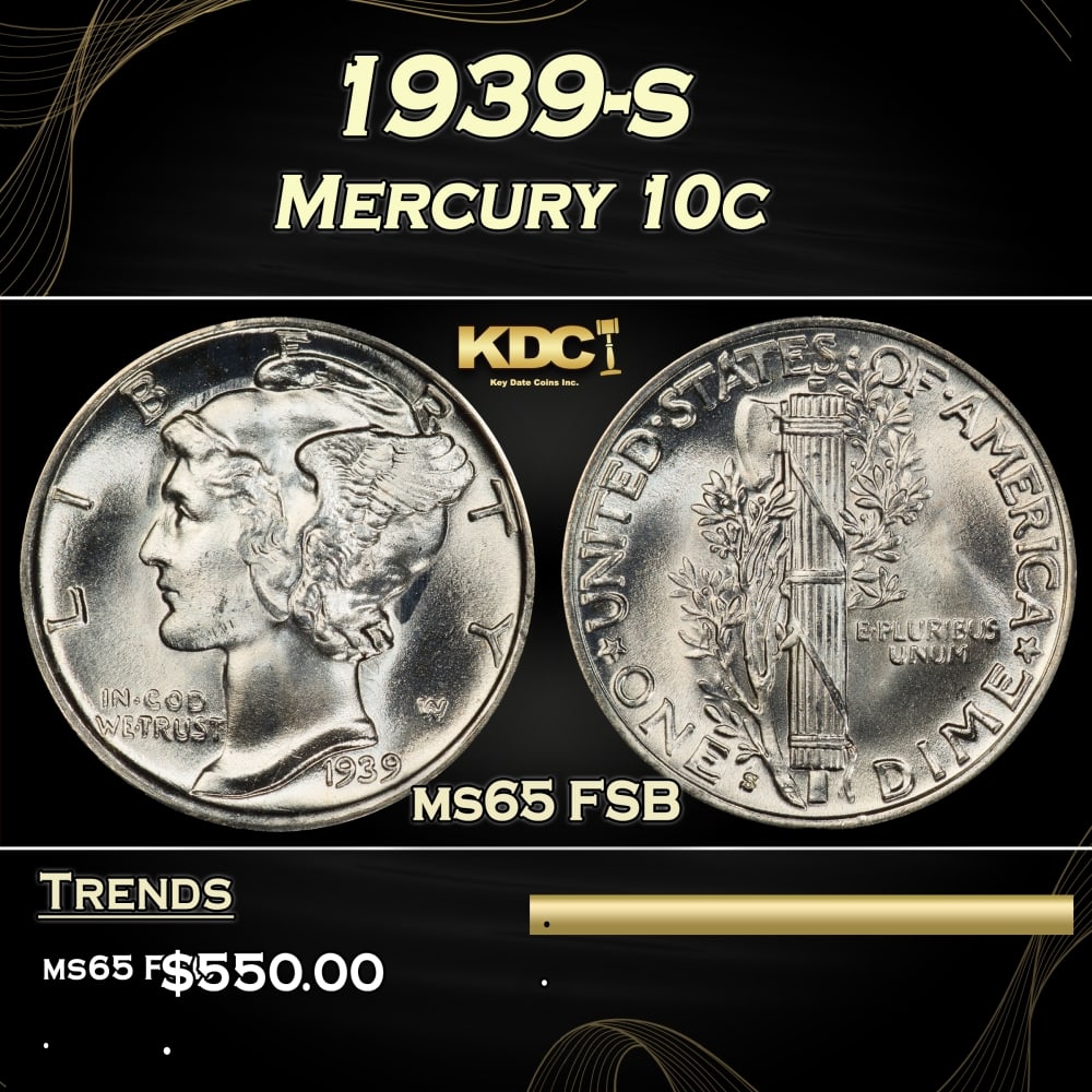 1939-s Mercury Dime 10c ms65 FSB SEGS (1 of 3)