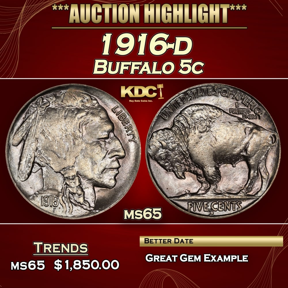 1916-d Buffalo Nickel 5c ms65 SEGS (1 of 3)