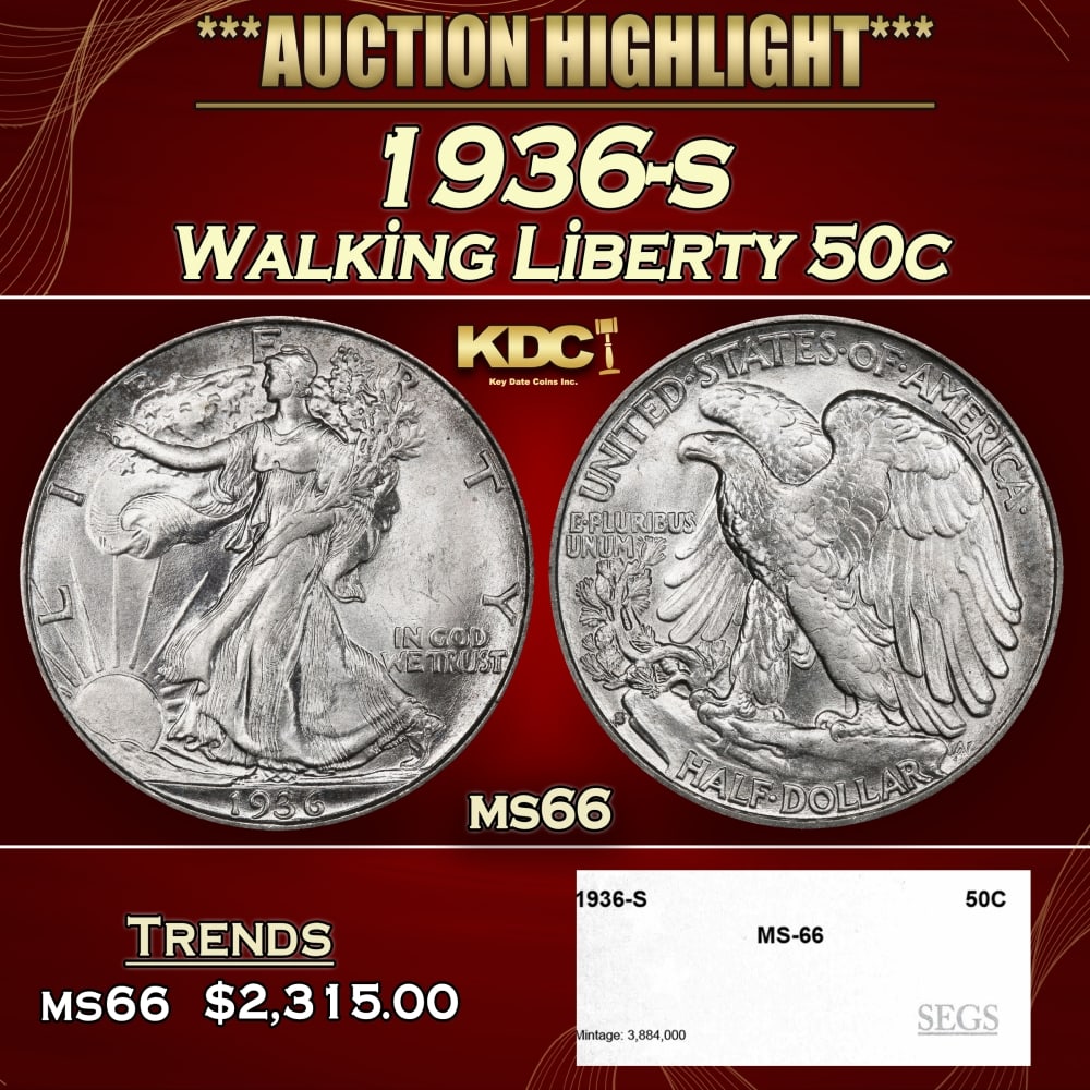1936-s Walking Liberty Half Dollar 50c ms66 SEGS (1 of 2)