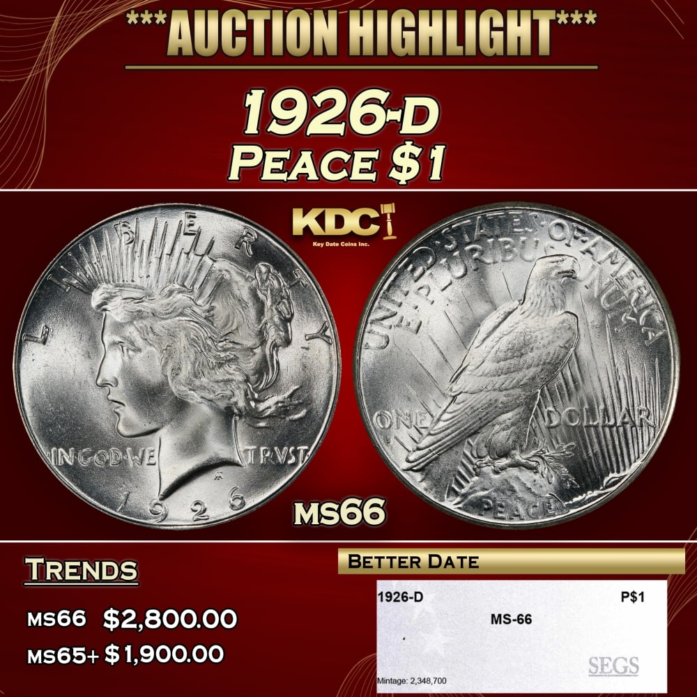 1926-d Peace Dollar $1 ms66 SEGS (1 of 2)