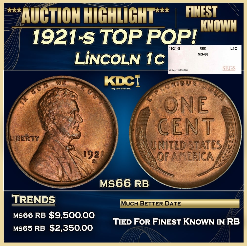 1921-s Lincoln Cent TOP POP! 1c ms66 rb SEGS (1 of 2)