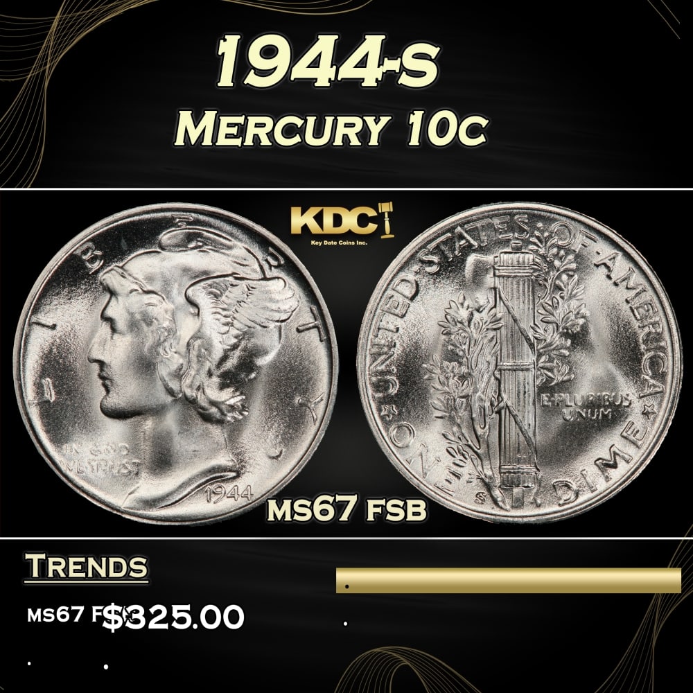 1944-s Mercury Dime 10c ms67 fsb SEGS (1 of 3)