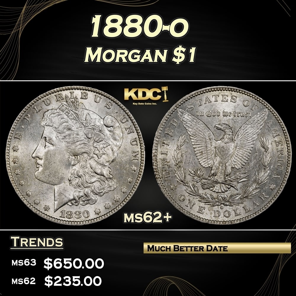 1880-o Morgan Dollar $1 Grades ms62+ (1 of 3)