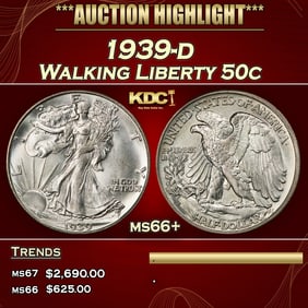 1939-d Walking Liberty Half Dollar 50c ms66+ SEGS