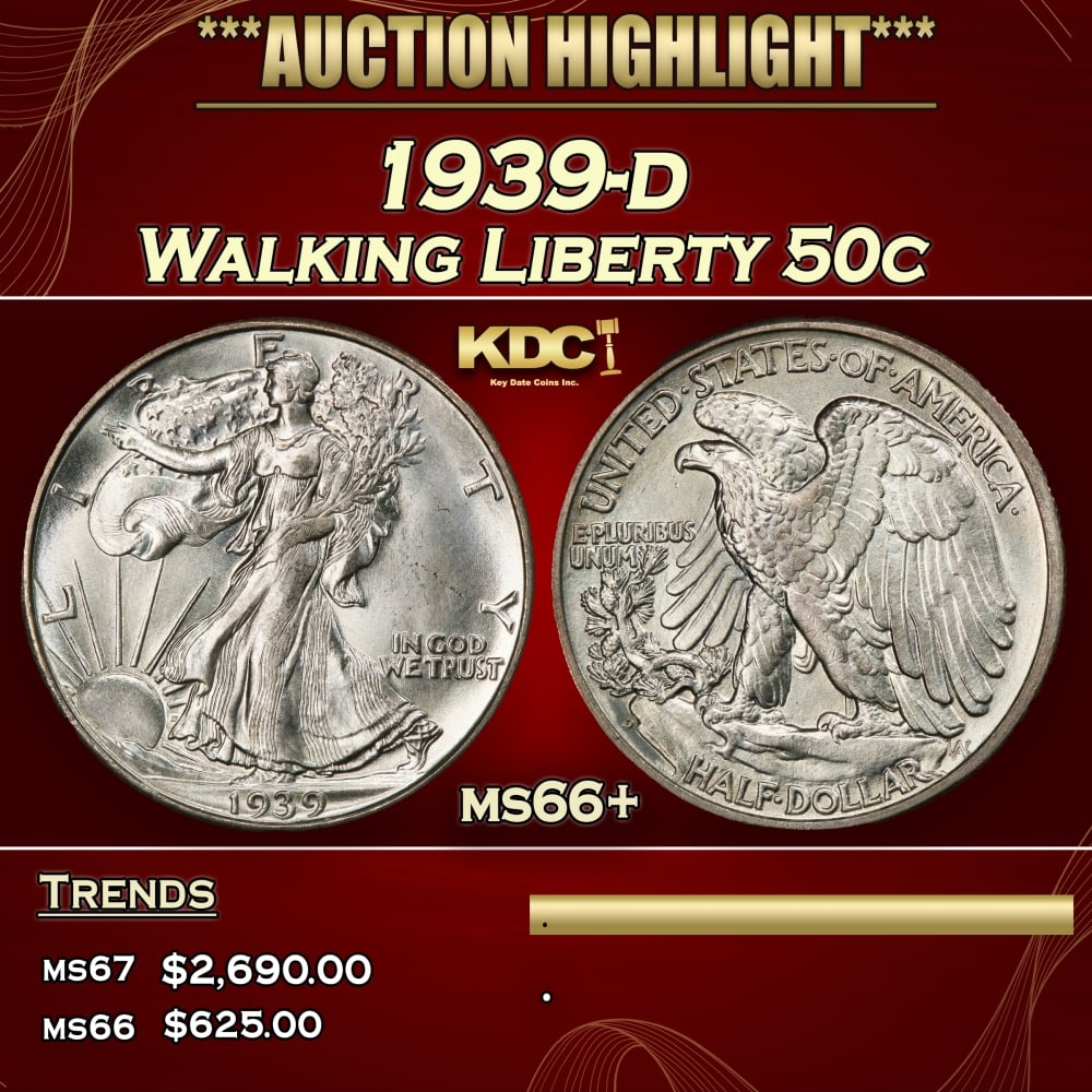 1939-d Walking Liberty Half Dollar 50c ms66+ SEGS (1 of 3)