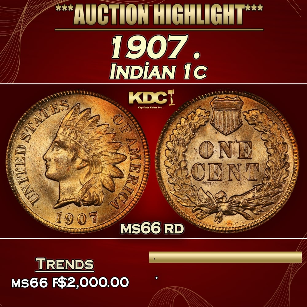 1907 Indian Cent . 1c ms66 rd SEGS: 1907 . Indian Cent 1c ms66 rd SEGS. 0