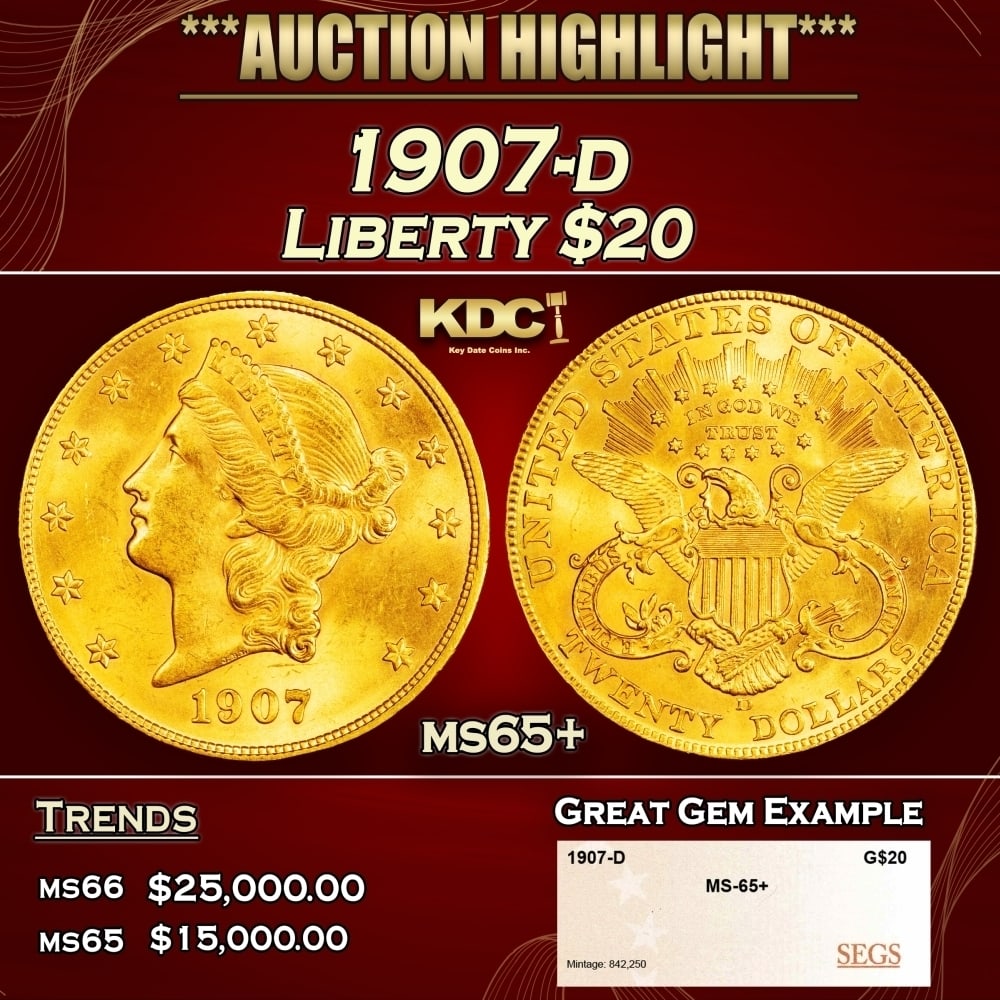 1907-d Gold Liberty Double Eagle $20 ms65+ SEGS (1 of 4)