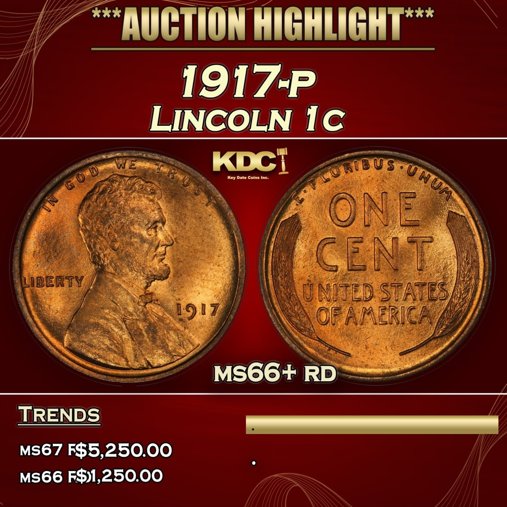 1917-p Lincoln Cent 1c ms66+ rd SEGS (1 of 3)
