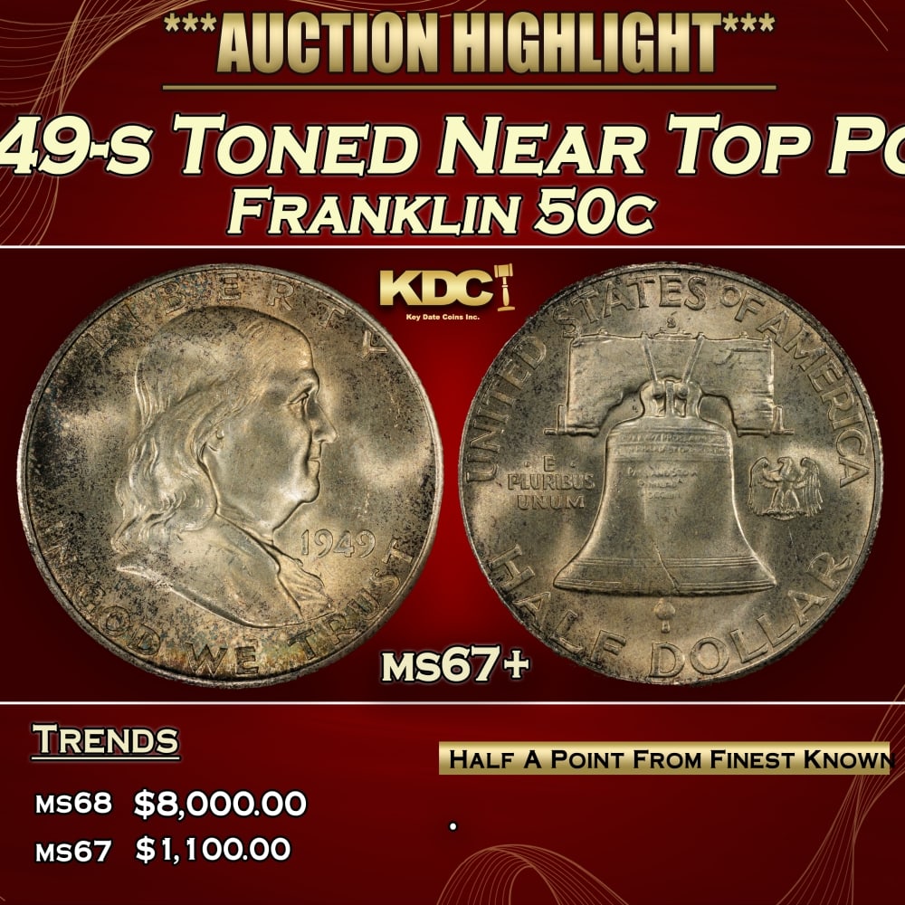 1949-s Franklin Half Dollar Toned Near Top Pop 50c ms67+ SEGS (1 of 3)