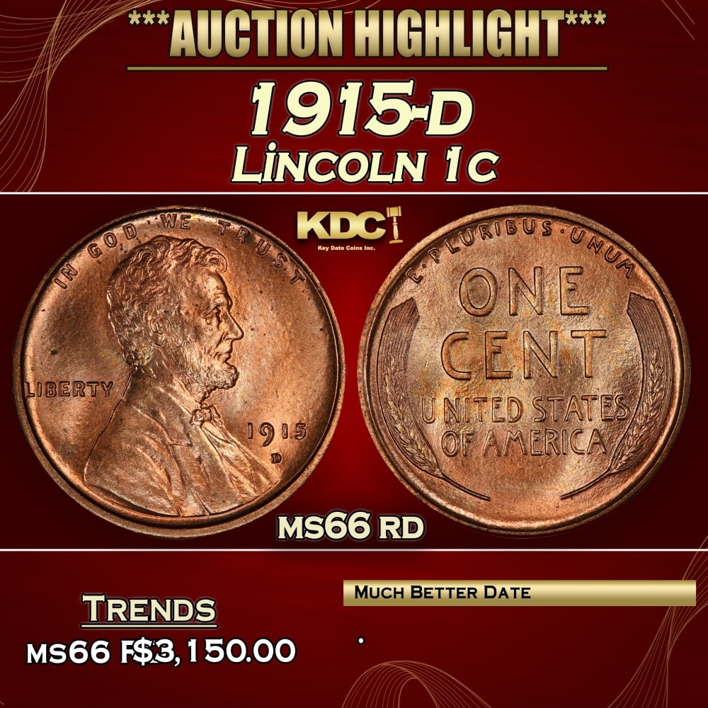 1915-d Lincoln Cent 1c ms66 rd SEGS (1 of 3)