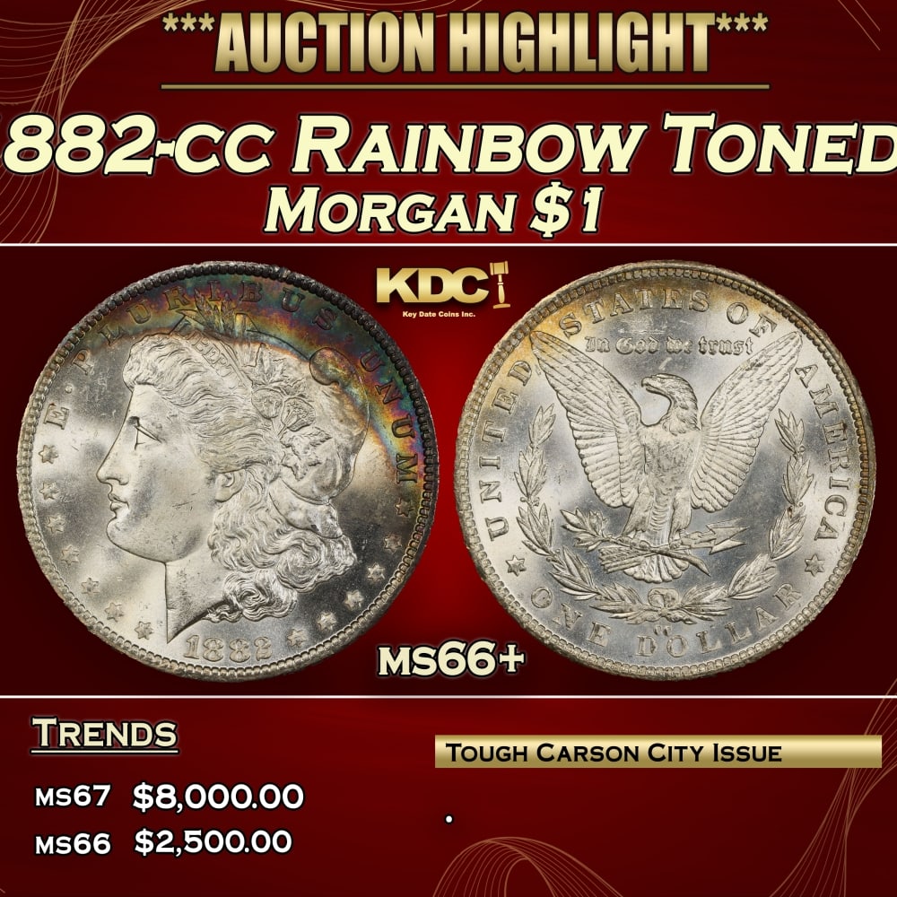 1882-cc Morgan Dollar Rainbow Toned $1 ms66+ SEGS (1 of 3)