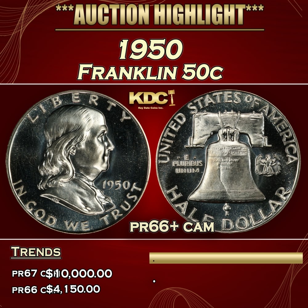 1950 Proof Franklin Half Dollar 50c pr66+ cam SEGS (1 of 3)