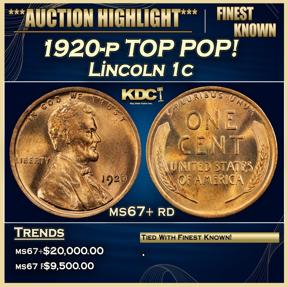 1920-p Lincoln Cent TOP POP! 1c ms67+ rd SEGS (1 of 3)