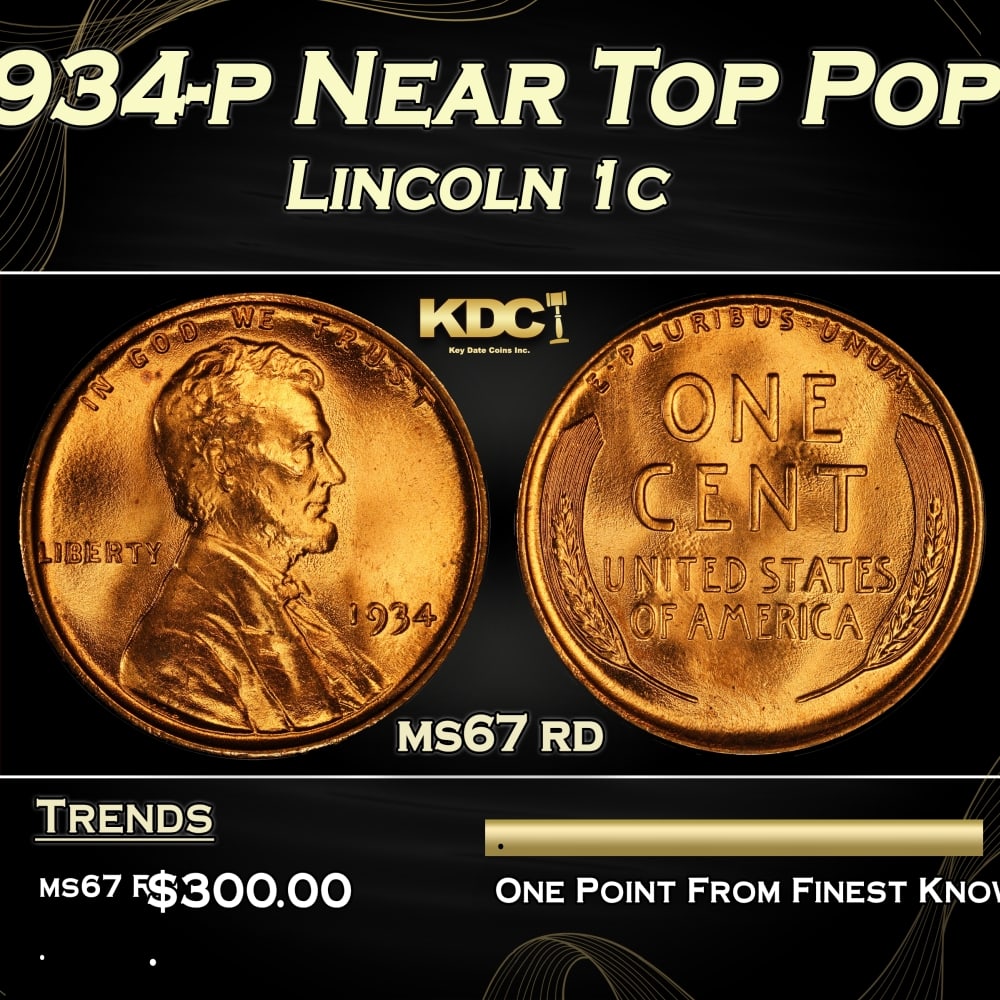 1934-p Lincoln Cent Near Top Pop 1c ms67 rd SEGS (1 of 4)