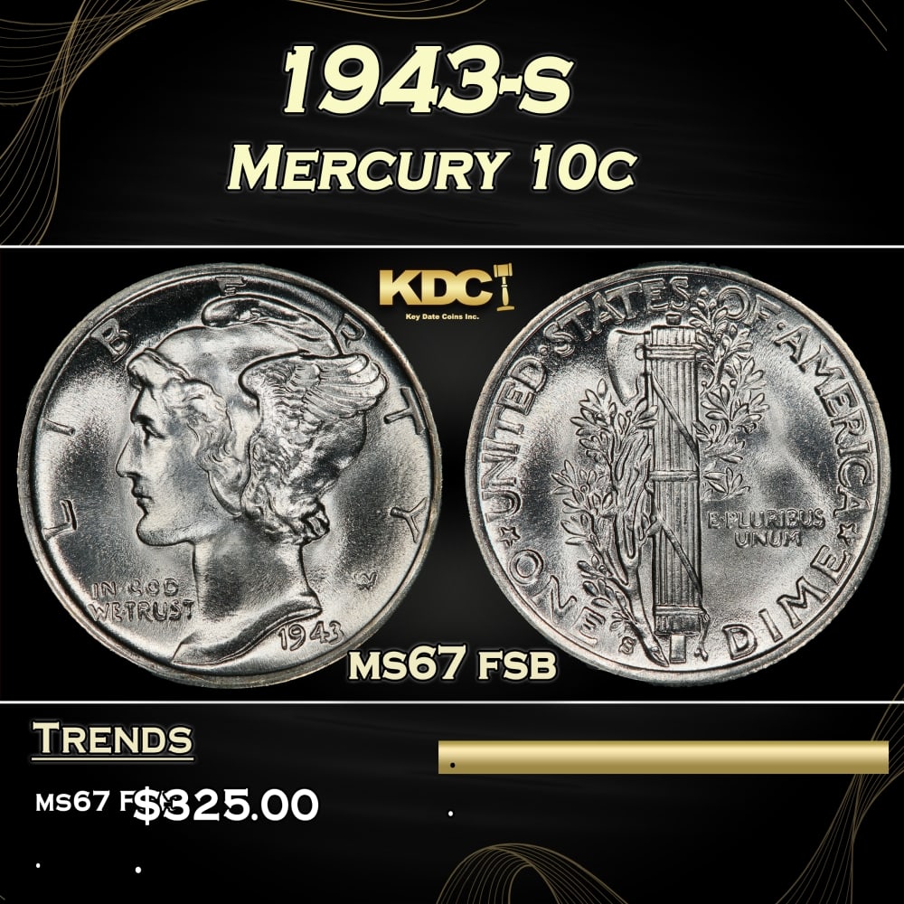 1943-s Mercury Dime 10c ms67 fsb SEGS (1 of 3)