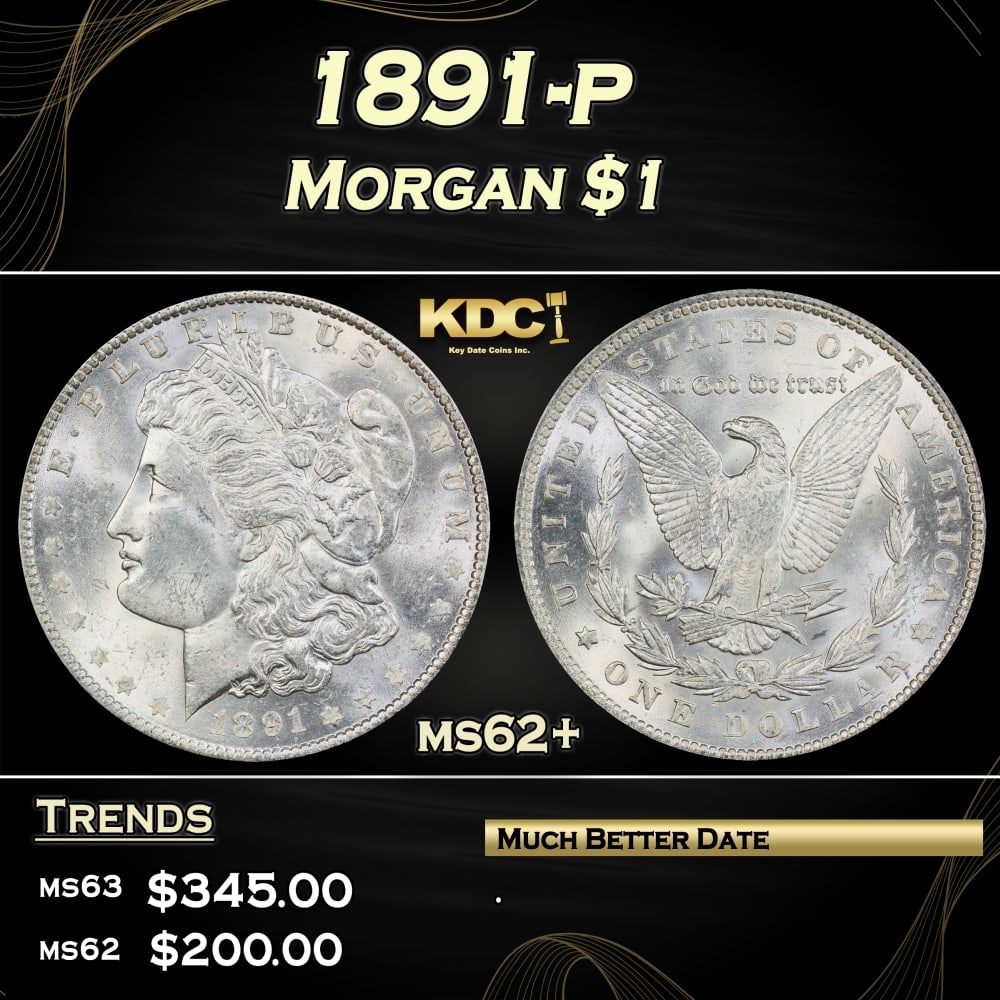 1891-p Morgan Dollar $1 Grades ms62+ (1 of 3)