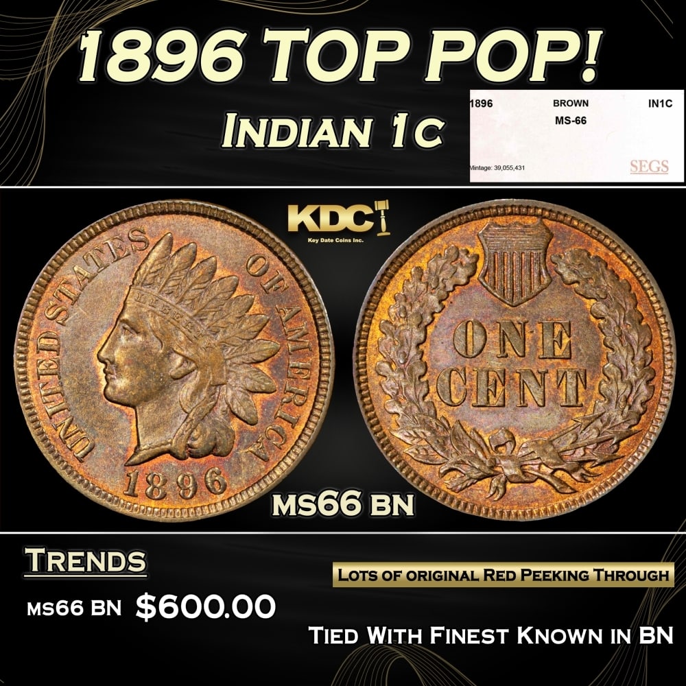 1896 Indian Cent TOP POP! 1c ms66 bn SEGS: 1896 TOP POP! Indian Cent 1c ms66 bn SEGS. 0