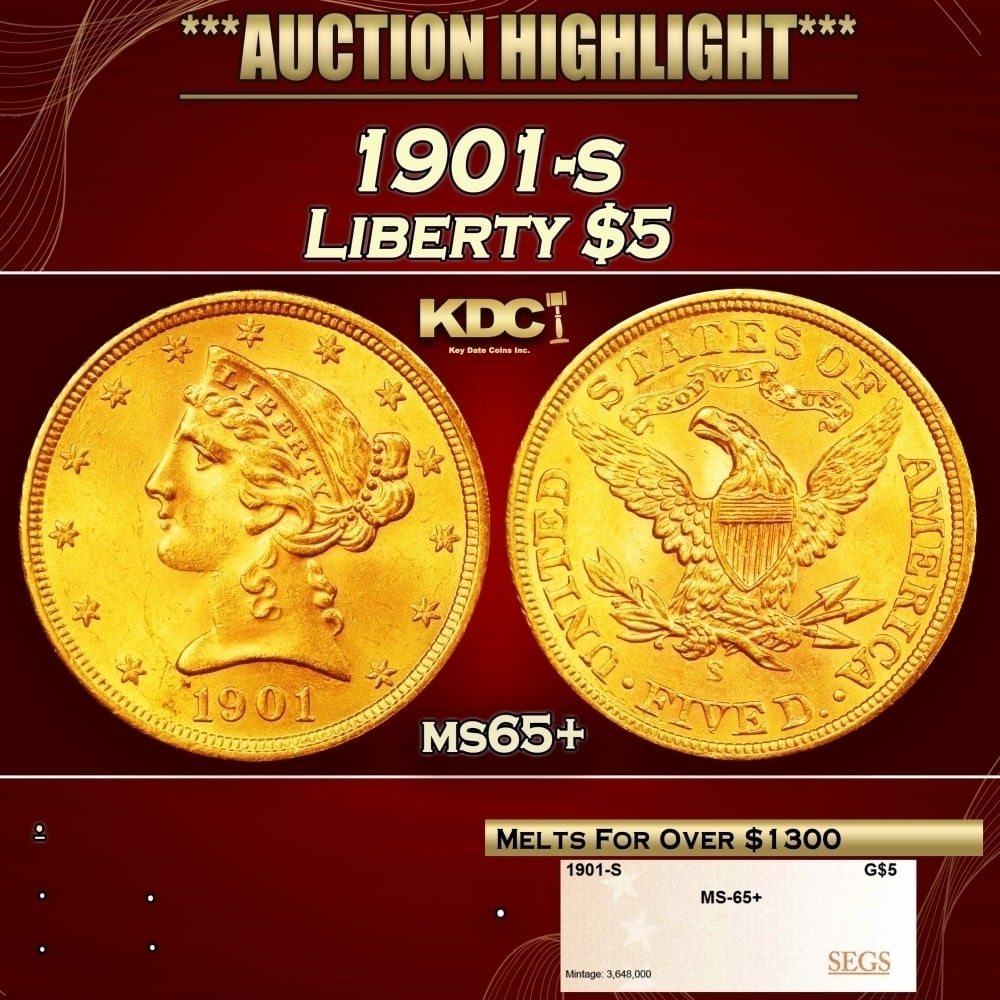 1901-s Gold Liberty Half Eagle $5 ms65+ SEGS (1 of 4)