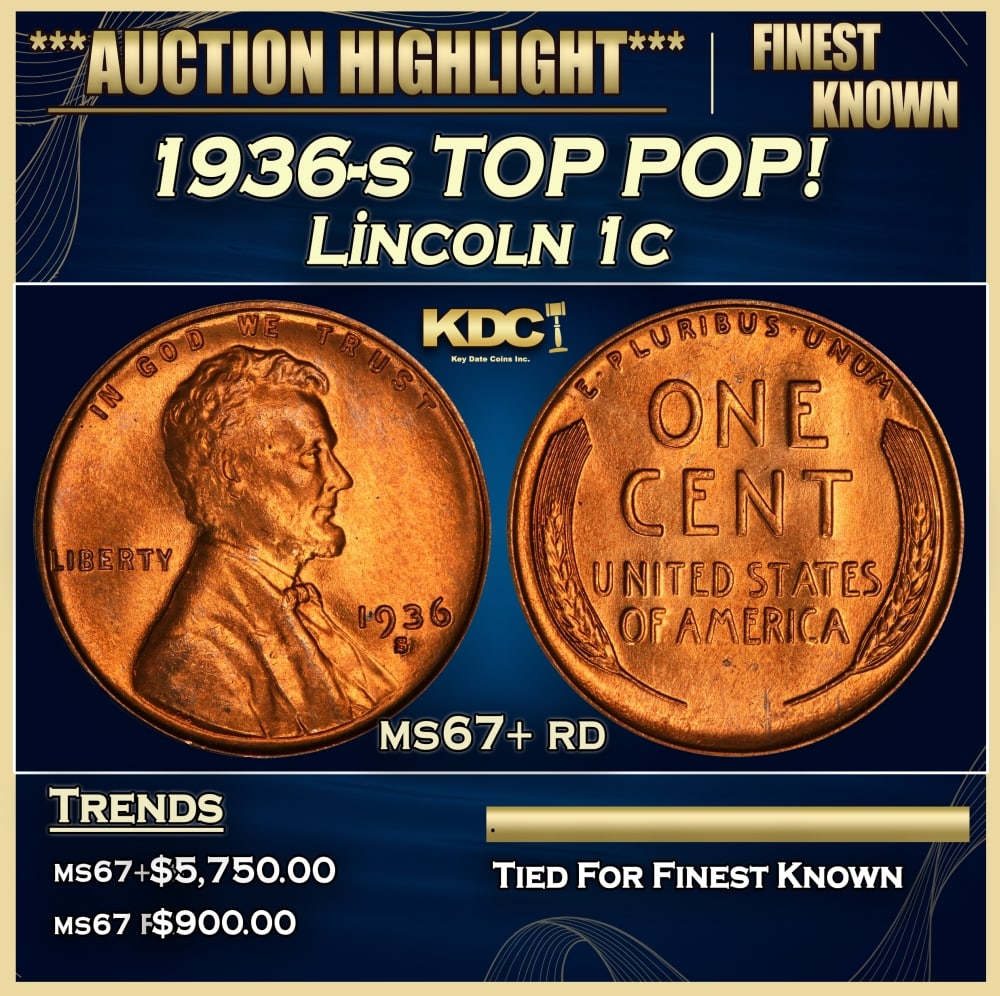 1936-s Lincoln Cent TOP POP! 1c ms67+ rd SEGS (1 of 3)