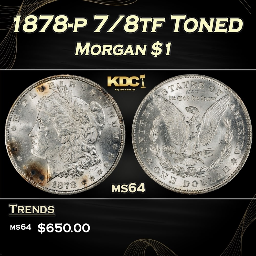 1878-p 7/8tf Morgan Dollar Toned $1 Grades ms64 (1 of 3)