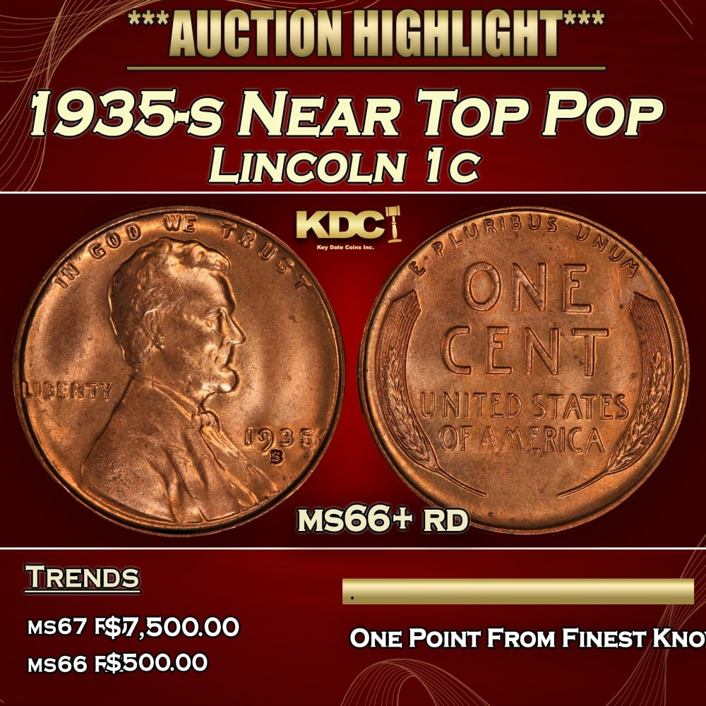 1935-s Lincoln Cent Near Top Pop 1c ms66+ rd SEGS (1 of 3)