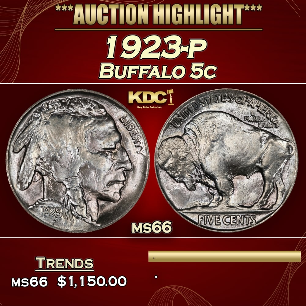 1923-p Buffalo Nickel 5c ms66 SEGS (1 of 3)