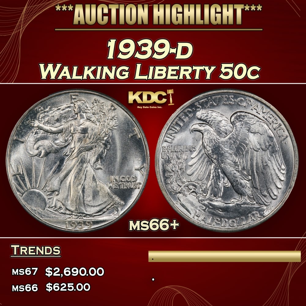 1939-d Walking Liberty Half Dollar 50c ms66+ SEGS (1 of 3)