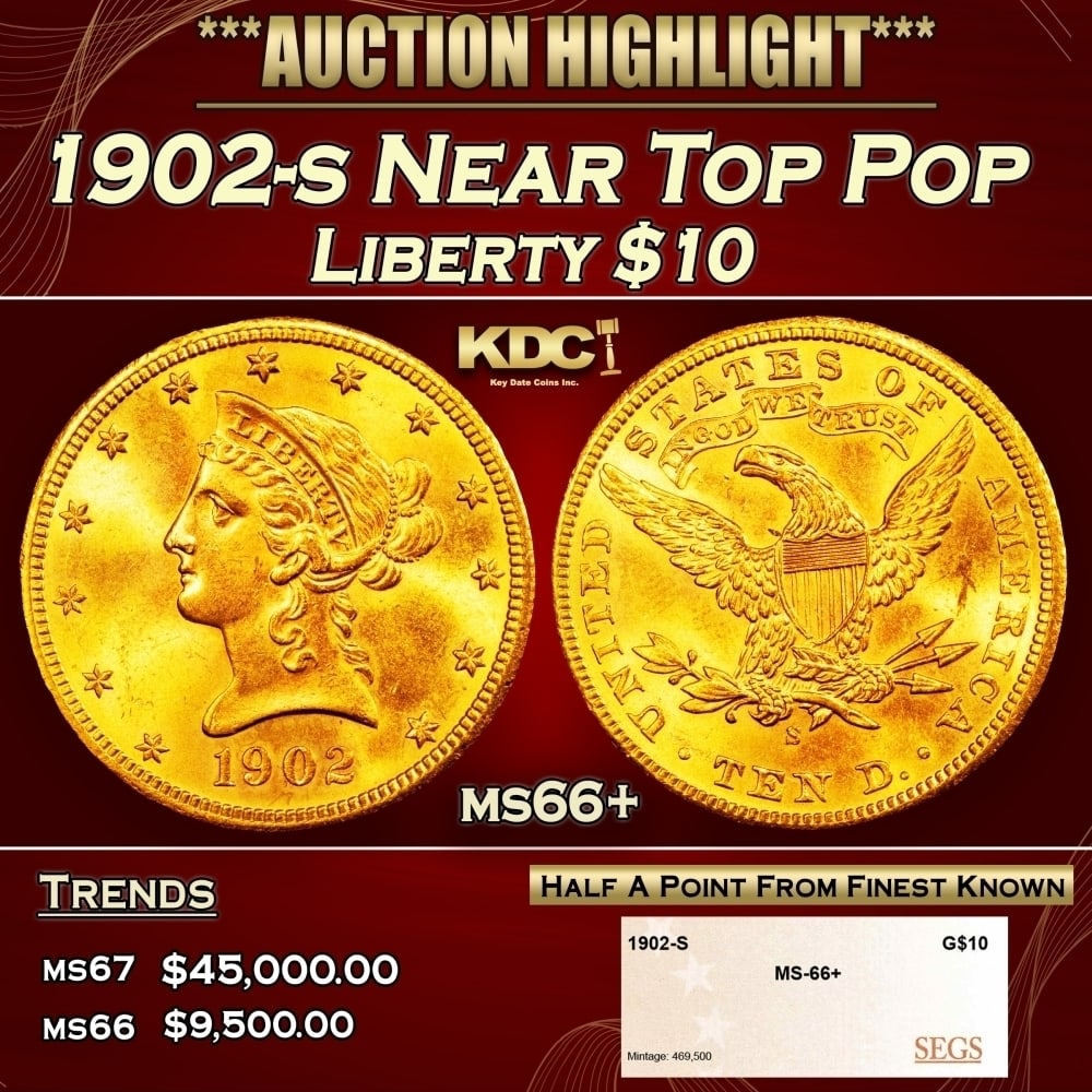 1902-s Gold Liberty Eagle Near Top Pop $10 ms66+ SEGS (1 of 4)