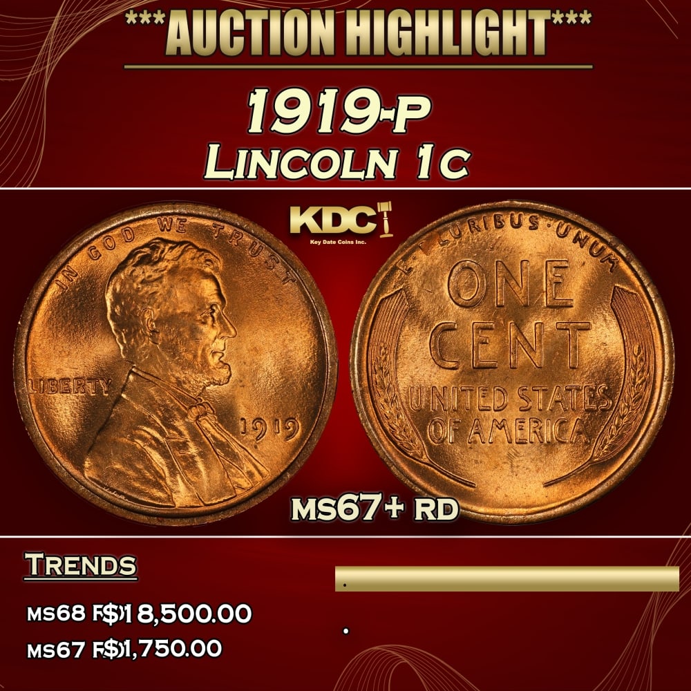 1919-p Lincoln Cent 1c ms67+ rd SEGS (1 of 3)