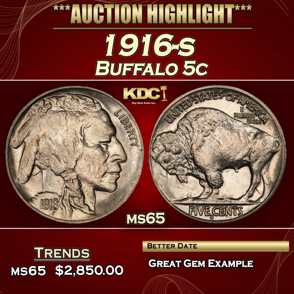 1916-s Buffalo Nickel 5c ms65 SEGS (1 of 3)