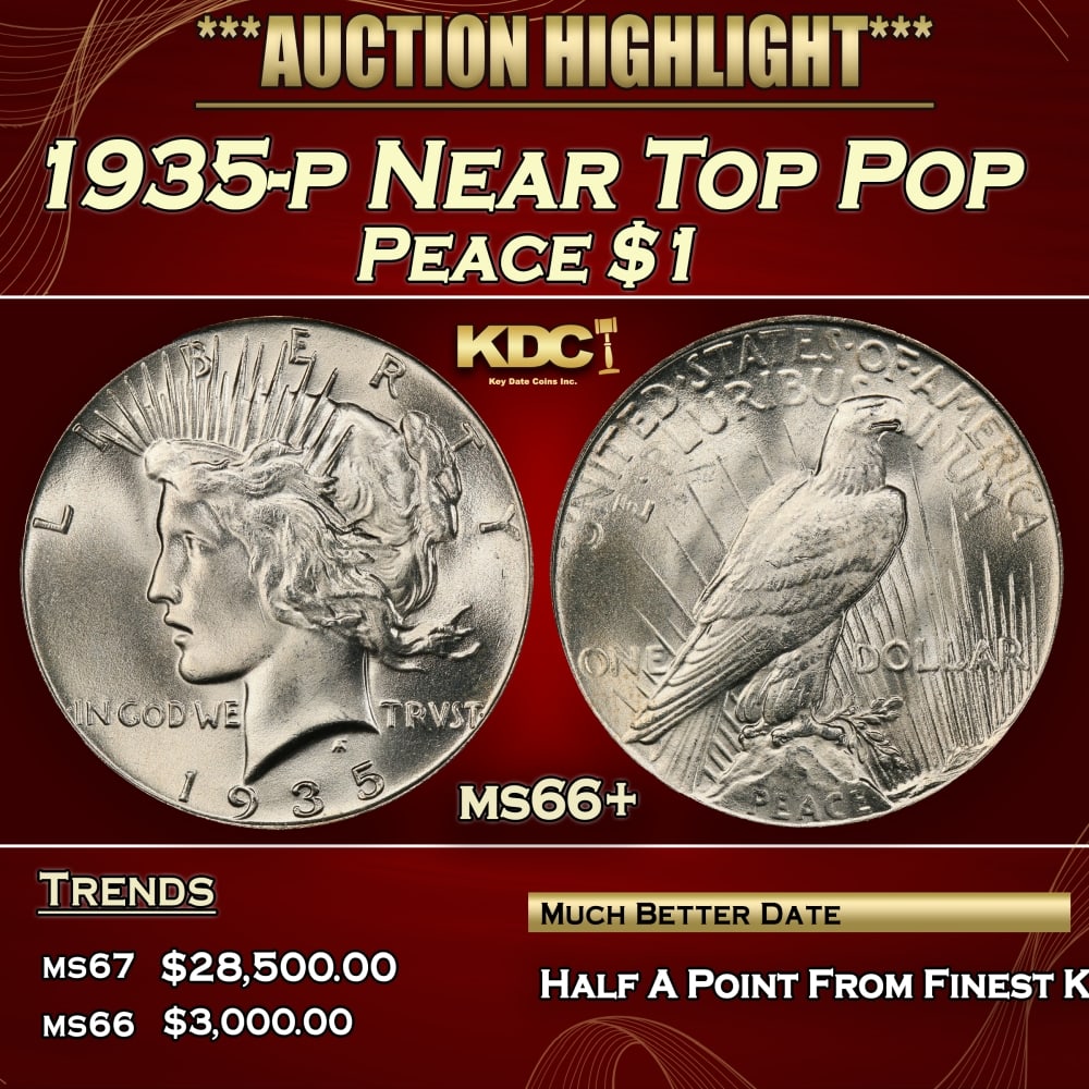 1935-p Peace Dollar Near Top Pop $1 ms66+ SEGS (1 of 4)