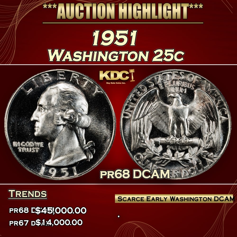 1951 Proof Washington Quarter 25c pr68 DCAM SEGS (1 of 3)