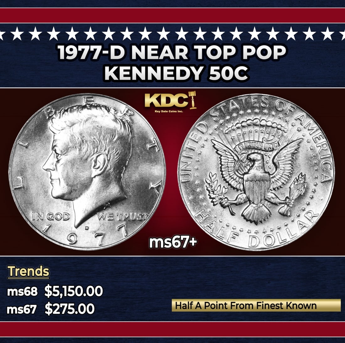 1977-d Kennedy Half Dollar Near Top Pop 50c ms67+ SEGS (1 of 3)