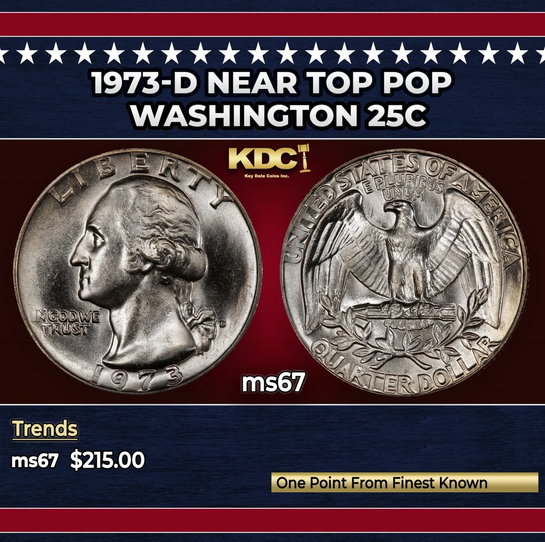 1973-d Washington Quarter Near Top Pop 25c ms67 SEGS: 1973-d Near Top Pop Washington Quarter 25c ms67 SEGS. Historic precious metal trends is causing increased spot pricing by the day. On auctions with set openings, we are doing our best to have items