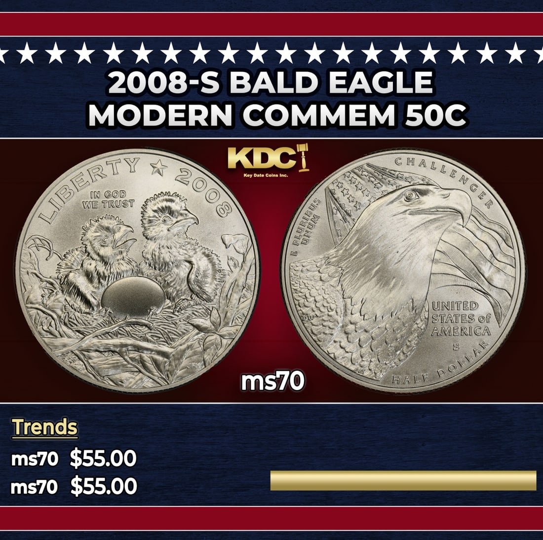 2008-s Bald Eagle Modern Commem Half Dollar 50c ms70 SEGS (1 of 3)