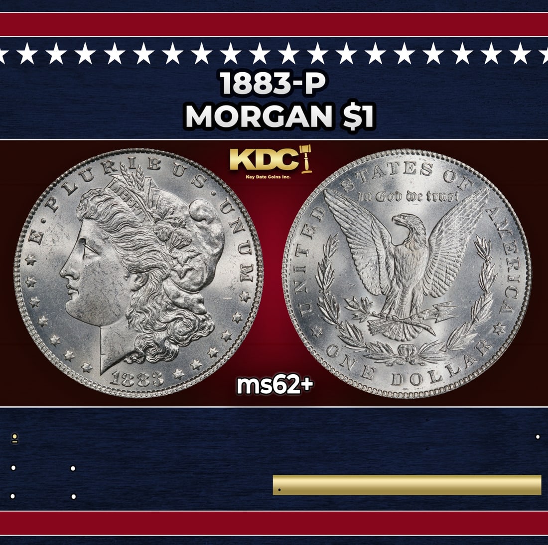 1883-p Morgan Dollar $1 Grades ms62+ (1 of 3)