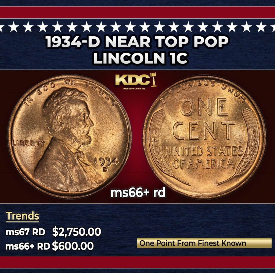1934-d Lincoln Cent Near Top Pop 1c ms66+ rd SEGS (1 of 3)