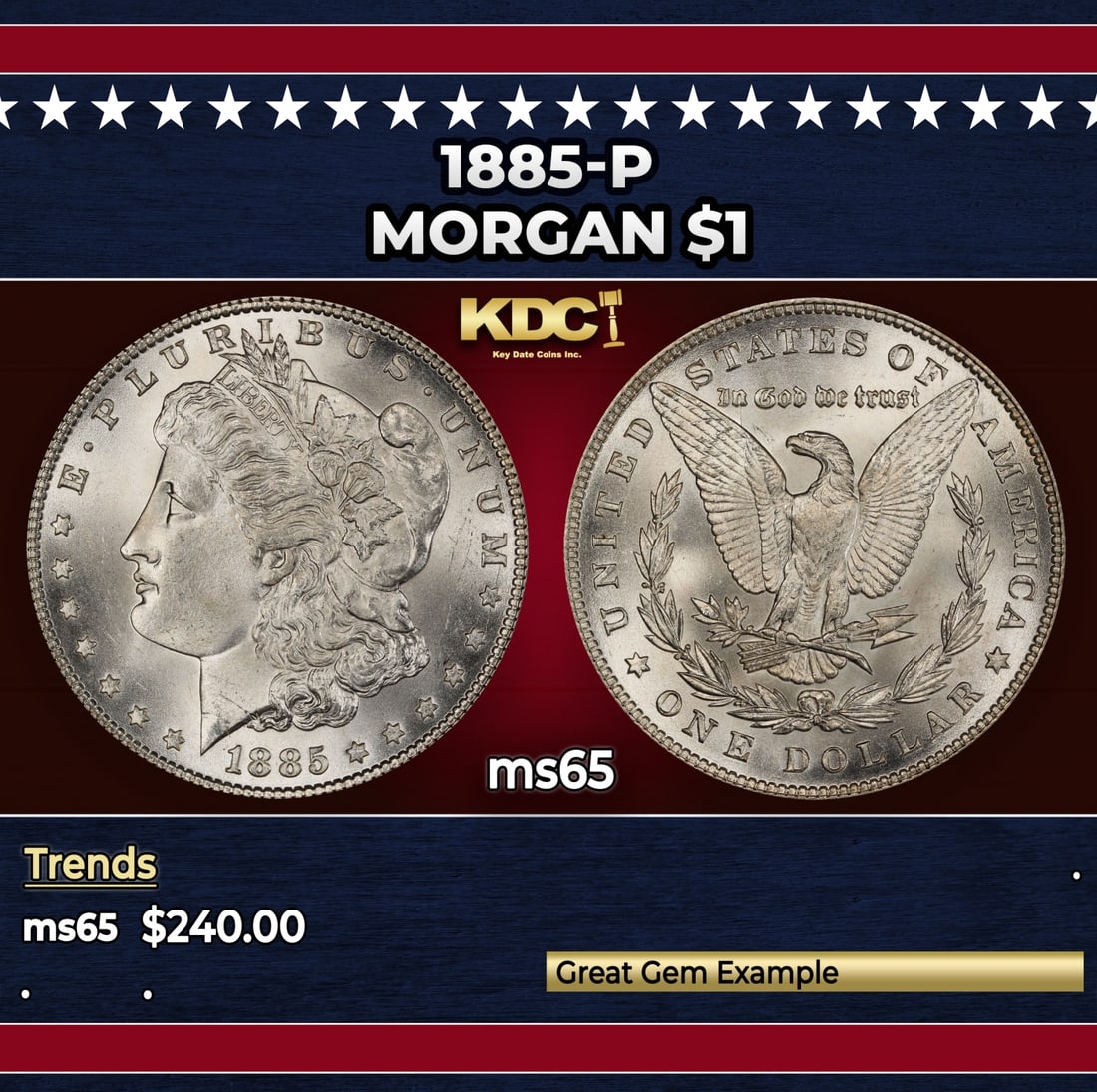 1885-p Morgan Dollar $1 Grades ms65 (1 of 3)