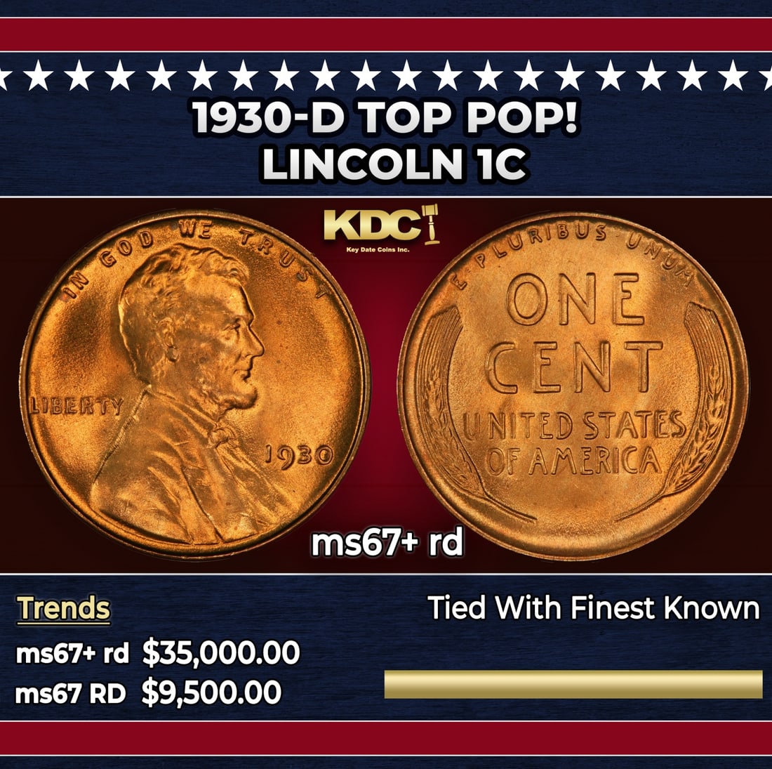 1930-d Lincoln Cent TOP POP! 1c ms67+ rd SEGS (1 of 3)