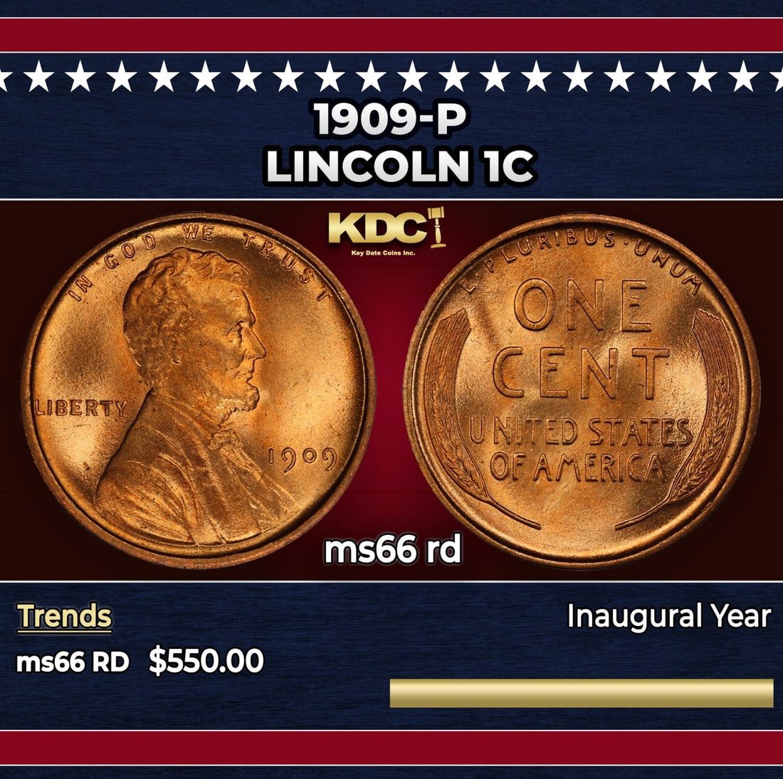 1909-p Lincoln Cent 1c Grades ms66 rd (1 of 3)