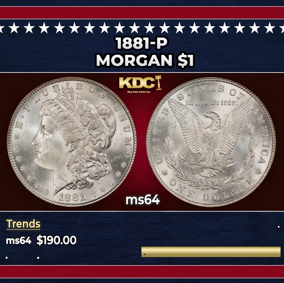 1881-p Morgan Dollar $1 Grades ms64 (1 of 3)