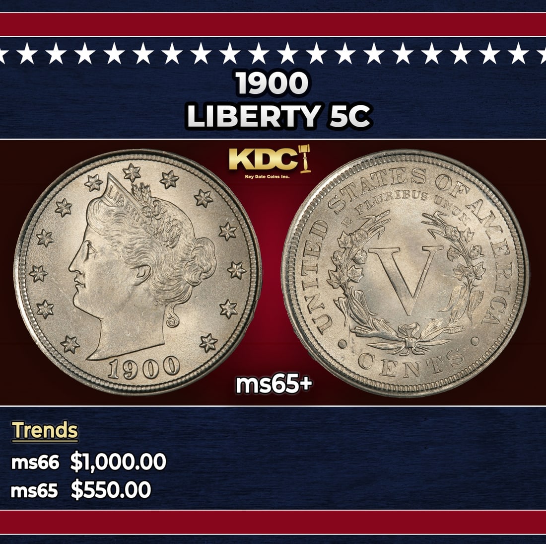 1900 Liberty Nickel 5c ms65+ SEGS: 1900 Liberty Nickel 5c ms65+ SEGS. Historic precious metal trends is causing increased spot pricing by the day. On auctions with set openings, we are doing our best to have items priced at their marke