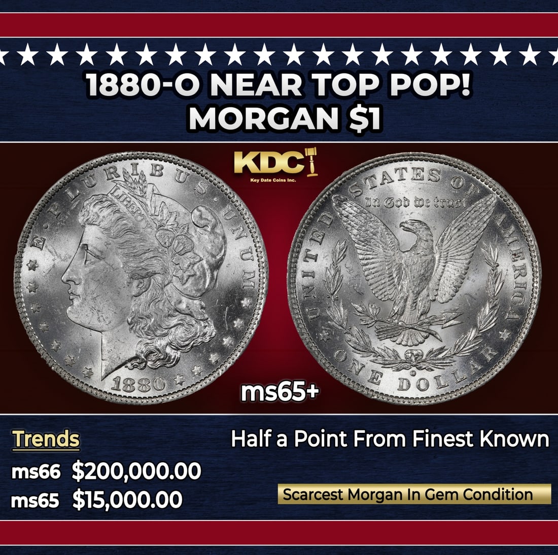 1880-o Morgan Dollar Near Top Pop! $1 ms65+ SEGS: 1880-o Near Top Pop! Morgan Dollar $1 ms65+ SEGS. A Key Date's Pick, Bid to Win, Don't let it get Away, you might not find its equal Coin. I give this coin my highest recommendation
