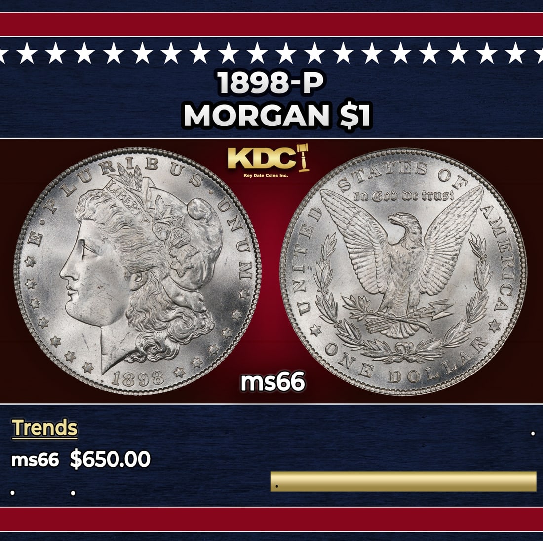 1898-p Morgan Dollar $1 Grades ms66 (1 of 3)