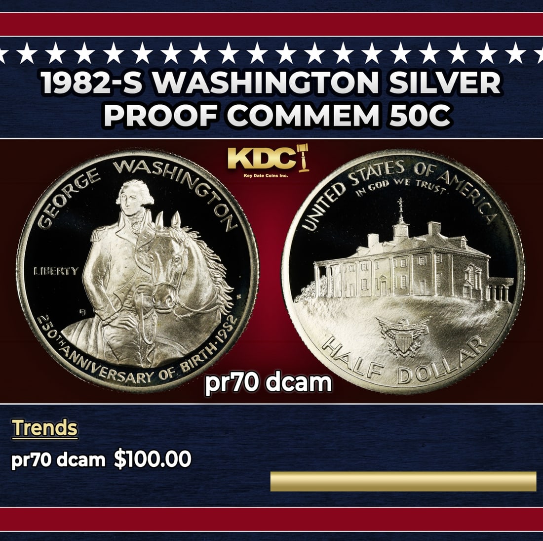 1982-s Washington Proof Modern Commem Half Dollar Silver 50c pr70 dcam SEGS (1 of 3)